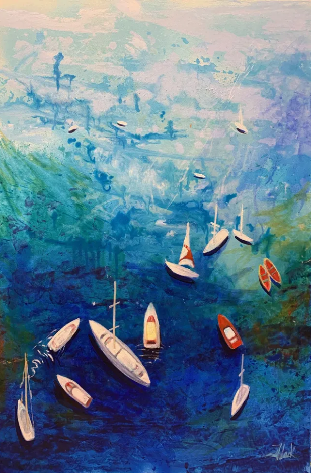 painting Boats and sea. by Julia Hacker