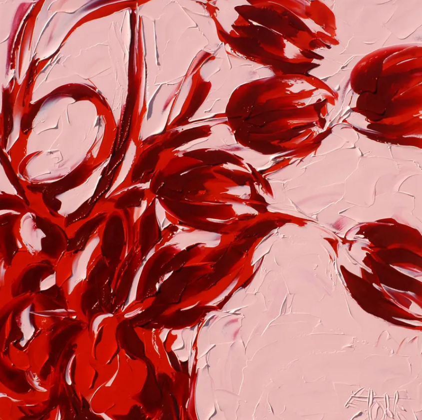 painting RED TULIPS ON PINK by Bill Stone