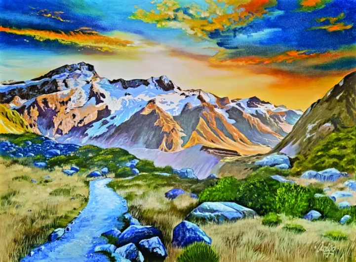 Painting South Island Range, New Zealand by Bob Arrigo