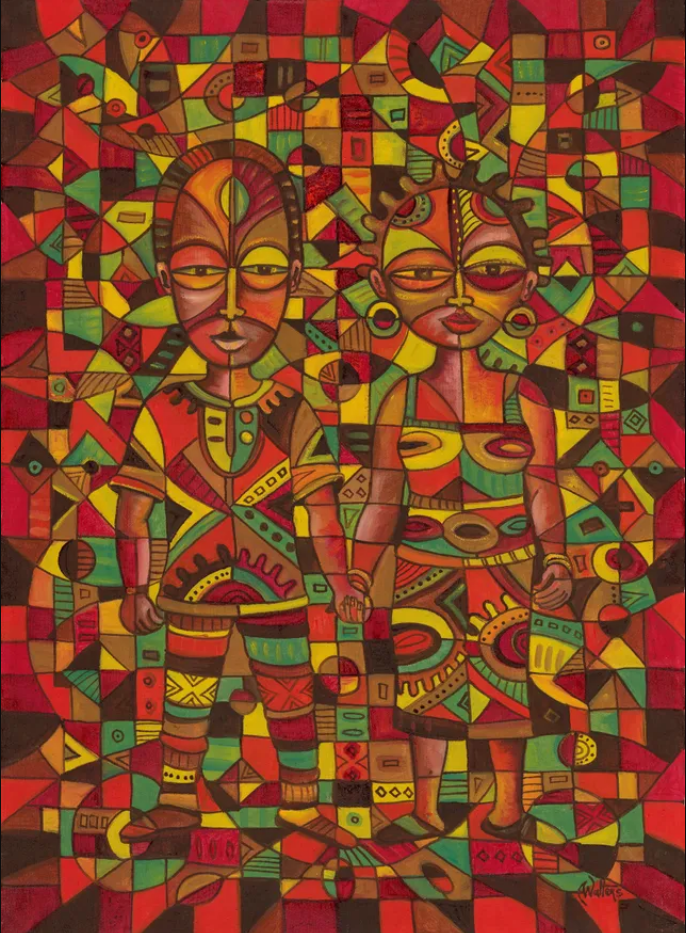 painting Twin 2 a happy couple holding hands by Angu Walters