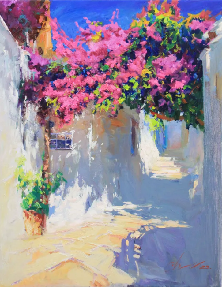 painting Street in Santorini by Sergei Chernyakovsky